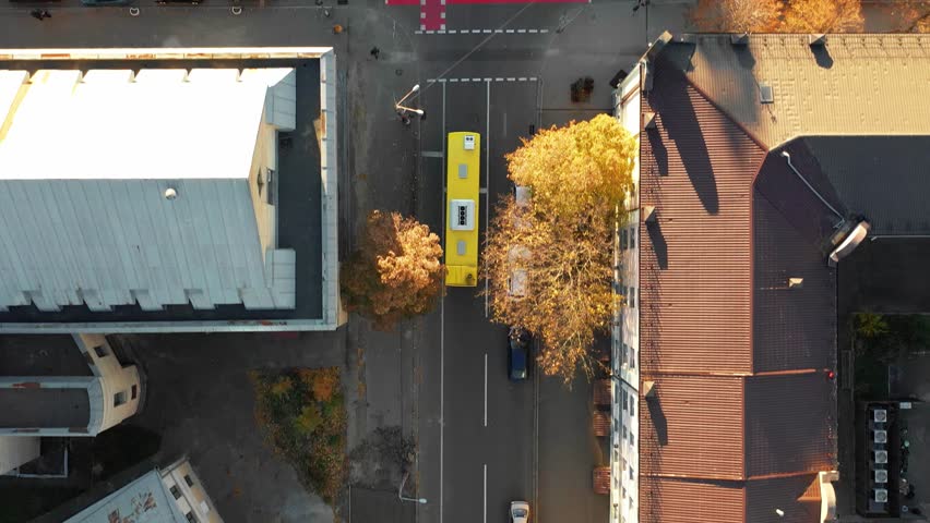 Flying over Kiev, Ukraine. Independence Square, aerial view. sunset, golden hour. Kiev city center aerial sightseeing.Central part of the Ukrainian capital with many historical buildings and srteets