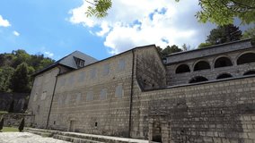 The Cetinje Monastery, white stone Christian Orthodox monastery containing sacred relics, Montenegro 