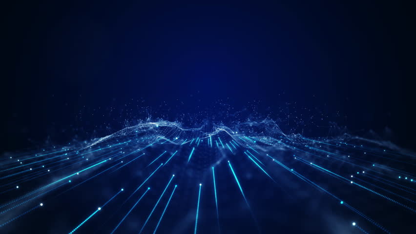 Cloud and edge computing technology data transfer concept. A large cloud icon is in the center. Abstract motion interconnected polygons lines and dots on a dark blue background. Royalty-Free Stock Footage #1108101255