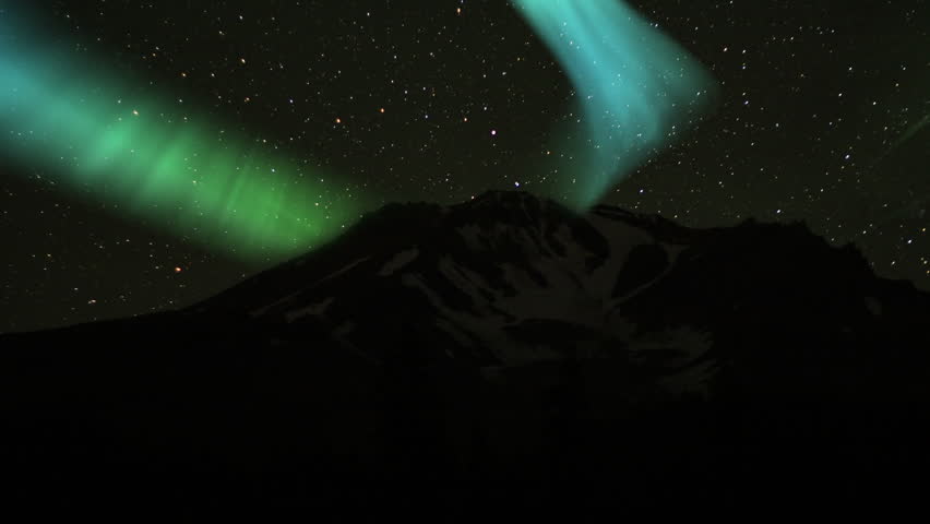 Aurora Green and Milky Way Galaxy Time Lapse Over Mt Shasta California USA Royalty-Free Stock Footage #1108107645