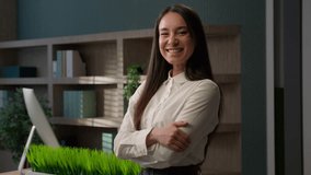 Caucasian business woman office worker girl employer businesswoman corporate company leader boss CEO entrepreneur sign document signing contract paper real estate insurance documents smiling at camera - Powered by Shutterstock - Get 15% off with code: PIKWIZARD15