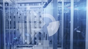 Animation of network of digital icons, round scanner and light spots against computer server room. Global networking and business data storage technology concept - Powered by Shutterstock - Get 15% off with code: PIKWIZARD15
