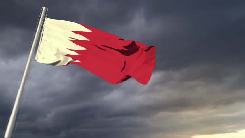 Bahrain flag waving on heavy sundown clouds at tempest forecast background Royalty-Free Stock Footage #1108121053