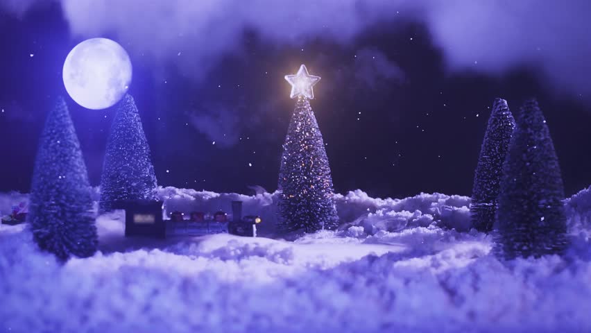 Christmas wish in Christmas night with snow and train toy and gold star Royalty-Free Stock Footage #1108121853