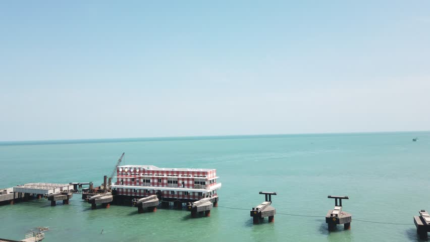 Constructing a railway bridge. Railway bridge through ocean. Indian Ocean railway bridge. Tamilnadu India Rameswaram. 