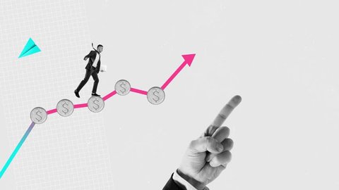 Businessman helping employee to move forward to success Financial analytical arrow going up. Trade market. Stop motion, animation. Concept of business, professional challenges, office, career, ad, videoclip de stoc