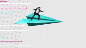 Confident and motivated businessman flying on paper airplane to professional success. Promotion. Stop motion, animation. Concept of business, professional challenges, ambitions, office, career, ad - Powered by Shutterstock - Get 15% off with code: PIKWIZARD15