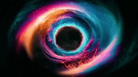 Colorful abstract galaxy rotating to form a black hole, 4k quality looping video