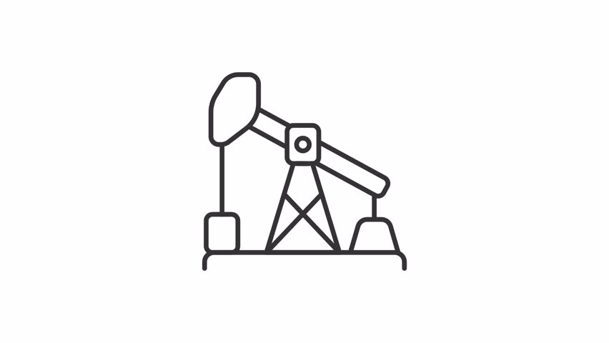 Black simple thin linear animation of oil pump, HD video with transparent background, seamless loop 4K video representing oil industry.