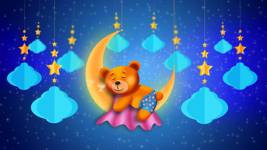 Cute little bear cartoon sleeping on the moon. Looped animation cartoon background for lullabies Royalty-Free Stock Footage #1108131343