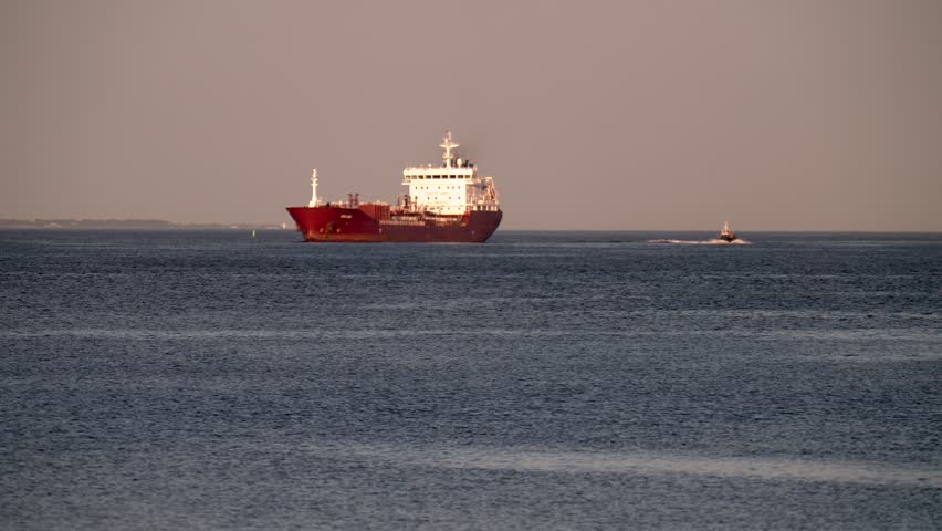 A containerized cargo ship enters the port for unloading