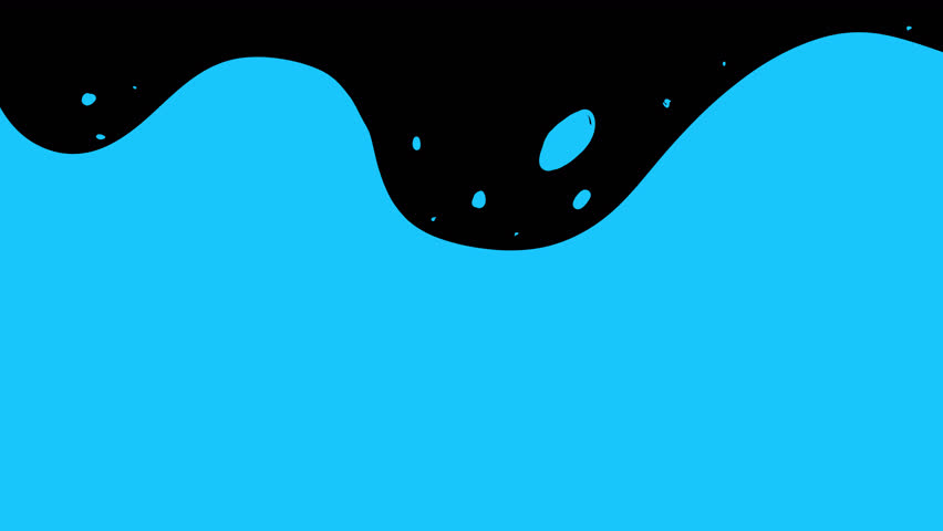 Cartoon transition with blue water on a black screen. Stock animation of a wave in 4K with alpha channel.