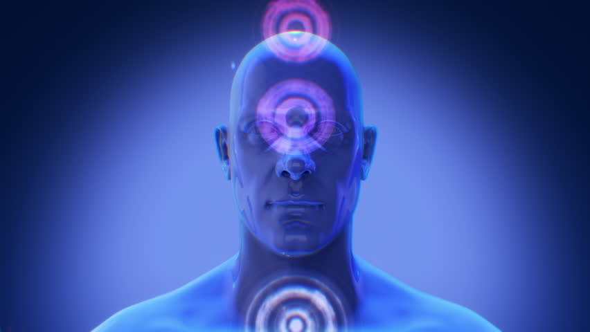 A stylised 3D human figure showing the various Chakra points.
