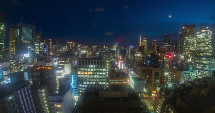 Tokyo, Japan city skyline downtown buildings night timelapse 4k