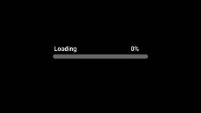 Loading complete progress bar with counting number of percentage 0% to 100%, Loading transfer progress 0-100% on a black background