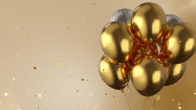 Happy birthday background animation.Flying Golden Balloons from Bottom to Top.Good for birthday wishes. birthday background animation video. Multicolored confetti exploding.Animation of Happy Birthday