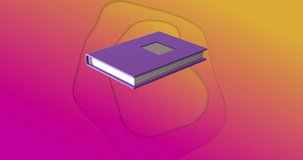 Animation of purple notebook education and school icon over pink to yellow waving background. Global education, school and learning concept digitally generated video.