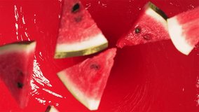 Super Slow Motion Shot of Fresh Watermelon Slices Falling into Red Juice Whirl - Powered by Shutterstock - Get 15% off with code: PIKWIZARD15