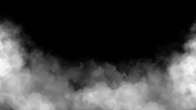 White fog or smoke on dark copy space background in slow motion. Cloud of cold fog in light spot, ice smoke cloud. Animated realistic video concept. 2d 4k animation with alpha channel