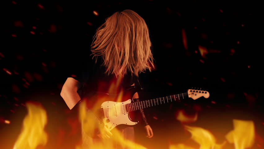Guitarist Playing In Fire Hard Rock Concept Royalty-Free Stock Footage #1108170809