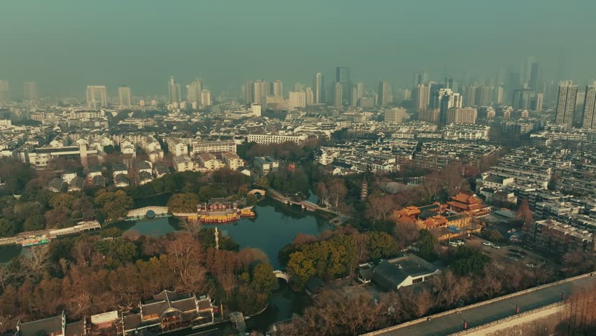 Aerial view of City Wall of Nanjing in Jiangsu, China