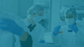 Animation of molecule structures over diverse scientist examining sample using microscope. Digital composite, multiple exposure, medical, research, teamwork, healthcare and technology concept. - Powered by Shutterstock - Get 15% off with code: PIKWIZARD15