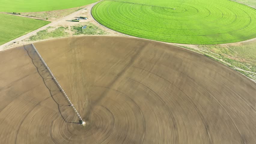 Aerial shot of circular farms in the California desert