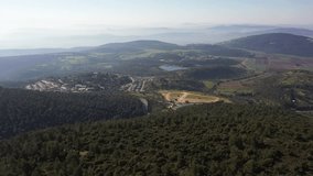 Aerial video over the north of the Golan Heights on a sunny day, Israel