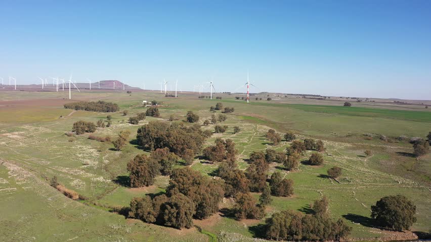 Aerial video of wind turbines in the Golan, Israel