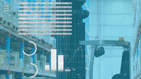 Animation of statistical data processing against forklift at warehouse. Global networking and logistics business technology concept - Powered by Shutterstock - Get 15% off with code: PIKWIZARD15