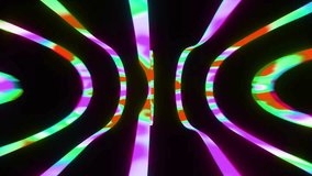 Seamless loop Moving random light streaks. Psychedelic wavy animated abstract curved shapes. 4k resolution 3d render. Yoga kaleidoscope. Seamless loop video perfect for VJ thematic music sets