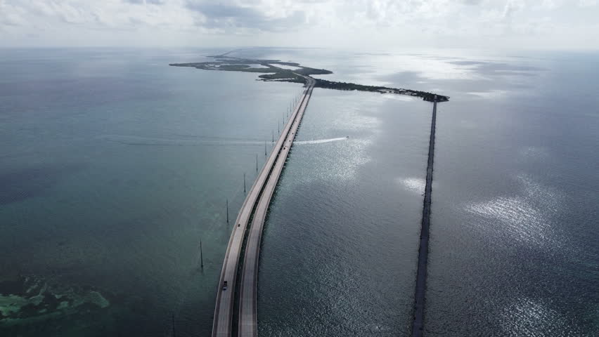  Summer 2023 Florida Keys drone shot of Bahia Honda state park and bridges 