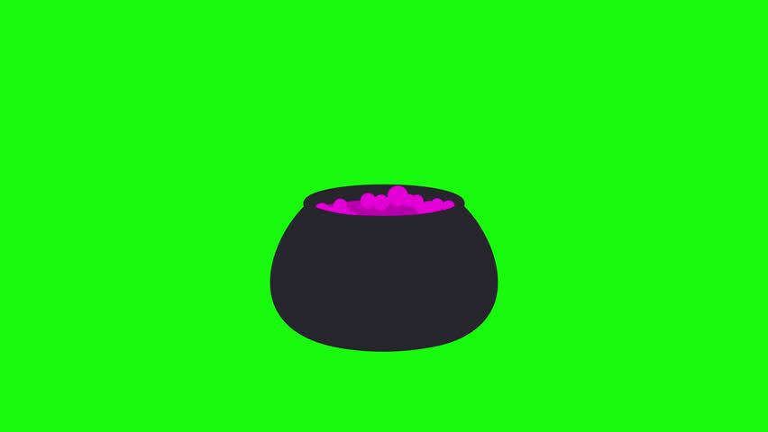 The cartoon witch cauldron animation on green screen. Cartoon witch cauldron animation with key color. Halloween elements. Color key Royalty-Free Stock Footage #1108201403