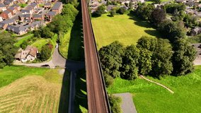 Aerial video of Whalley Viaduct, also known as Whalley Arches. Build between 1836 to 1850 the 605 meters long bridge is a magnificent superstructure. 