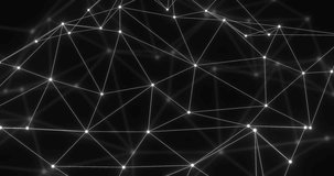 Animation of network of connections with glowing nodes over black background. Global connections, computing and data processing concept digitally generated video.