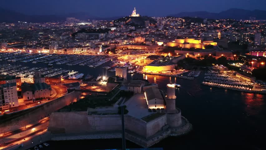 Aerial photo of Fort Saint-Jean and Old Port of Marseille, southern France.