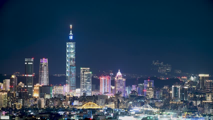 Urban Radiance Meets Moonlight: Captivating Nocturnal Scenery. Enjoy the night view of Taipei City from Neihu Bishanyan Temple. Royalty-Free Stock Footage #1108216453
