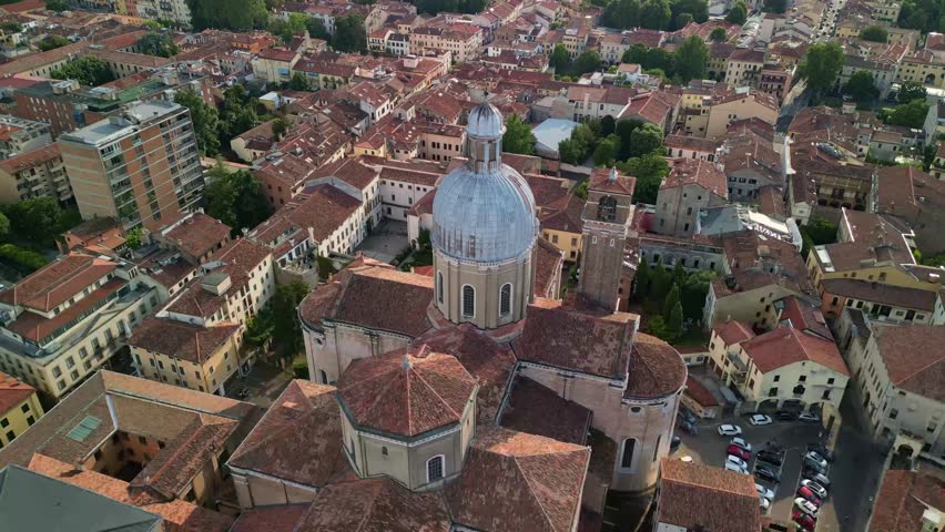 Basilica Cathedral of Saint Mary of the Assumption in the city center of Padua, Italy. The famous and impressive Roman Catholic church in Veneto, Northern Italy during a beautiful sunset. 4K.