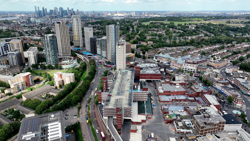 Aerial view of Lewisham London. Summer weather