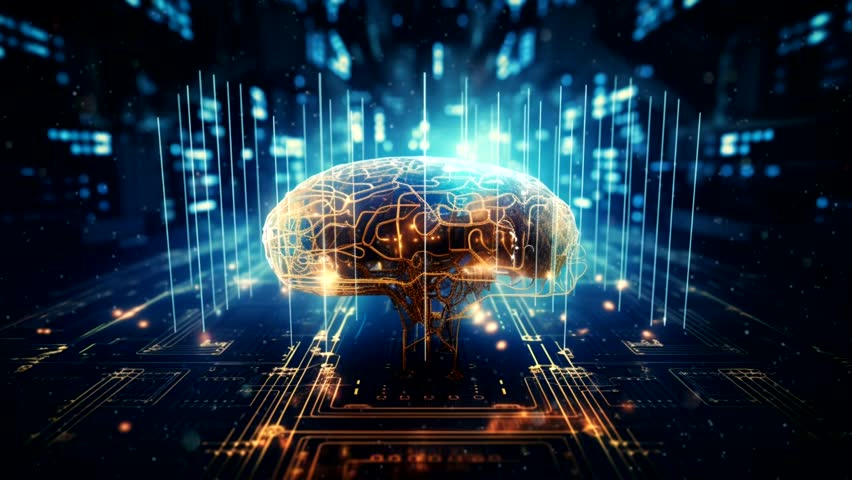 Flying inside Artificial Intelligence Digital Brain bid Data. Illustration of thinking process. Future technology animation, AI deep learning computer machine Royalty-Free Stock Footage #1108227493
