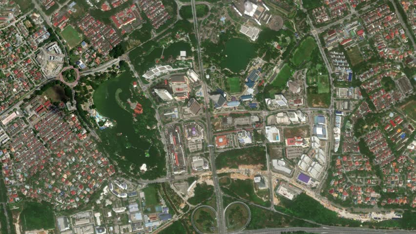Earth zoom in from space to Shah Alam, Malaysia. Followed by zoom out through clouds and atmosphere into space. Satellite map top down panoramic view. Travel intro