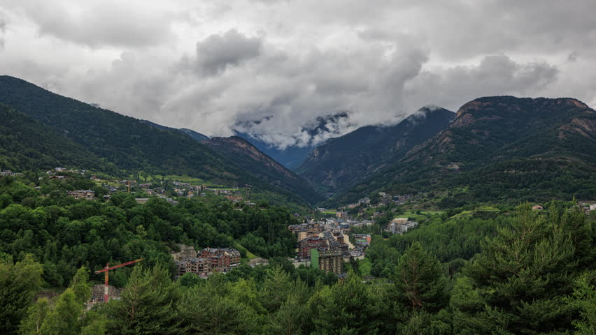 Time lapse of Billowing clods over the city of La Massana (Andorra), Pyrenees
