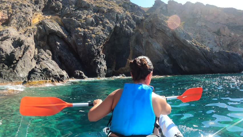 Kayakers in Cala cerrada beach at the south of Spain  | Shutterstock HD Video #1108238017