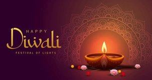 Diwali Footage Video with Diya Lamps Burning and Bokeh Lights