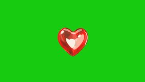 3D animation of shiny red heart. Looped heart rotation. green background. Easy to apply on top of any video. HD.

