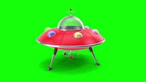 Red UFO Flying Saucer spaceship isolated on green screen chroma key - Seamless 3d animation loop video with Alien Aircraft in HD.

