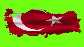 Turkish Flag Waving on green screen. 3d animation.