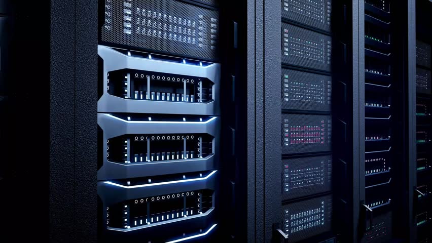 Artificial Intelligence Concept - Data Center And Shots Multiple Rows Of Fully Operational Server Racks in Server Room Royalty-Free Stock Footage #1108240711