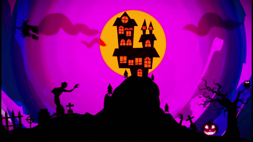 Halloween animation background. Flying Bats Animation with Black Halloween Bats on Moon Night Background. Fly Silhouette Bat. Halloween backdrop. The concept  flying bats in Halloween. SHOTLISTspooky. | Shutterstock HD Video #1108244481