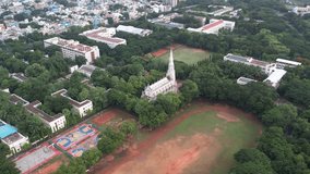 Aerial video of Loyola collage and Church. A worldwide organization of religious men numbering about 19,000. College ground and buildings.